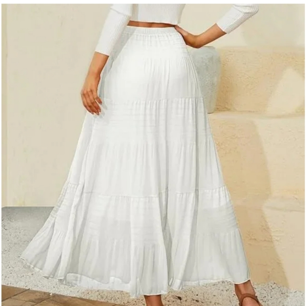 Nahalyly Elegant White Maxi Skirt